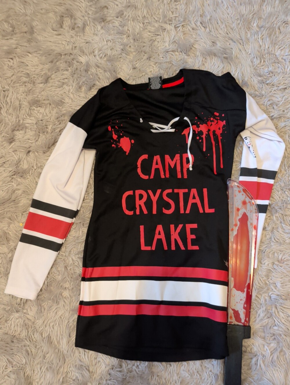 Camp Crystal Lake Women's Friday The 13th Sexy Dress Costume With Bloody Cleaver